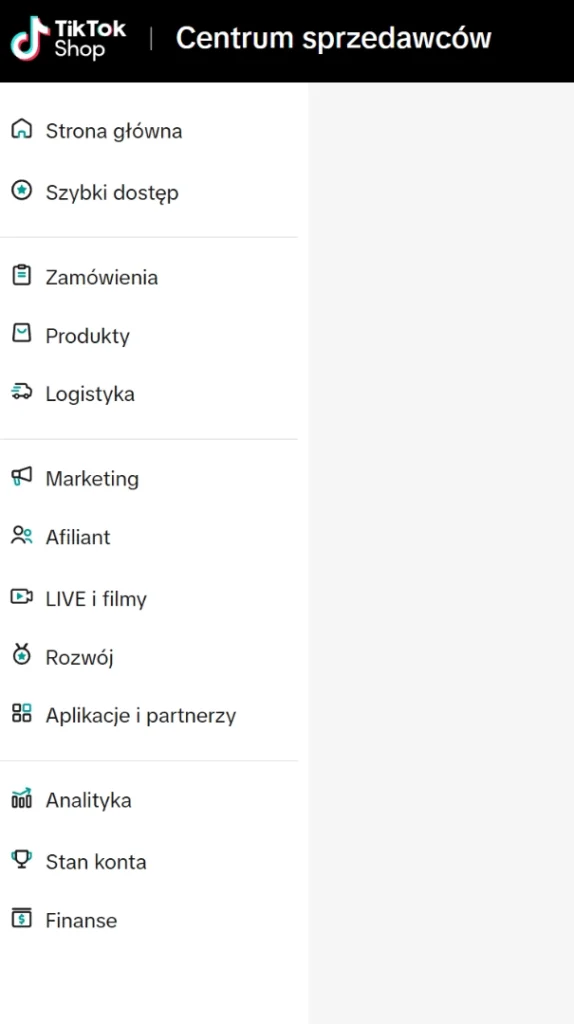 widok panelu tiktok centrum sprzedawców - tiktok seller center
